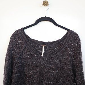 FREE PEOPLE Boho Chunky Charcoal Gray Sweater Size Small